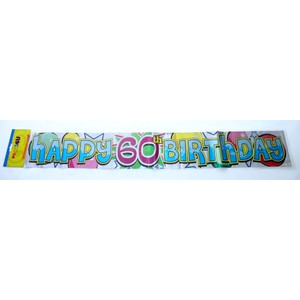 Party banner szülinapi felirat Happy Birthday 60-as 3, 6m