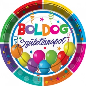 Party tányér 23cm 8db/csomag, Boldog Szülinapot felirat