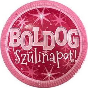 Party tányér 23cm szülinapos Happy Birthday - Pink Sparkle, rózsaszín Boldog születésnapot! feliratos 6db/csom