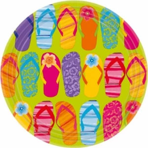 Party tányér Flip-Flop nyári Hawaii papucs mintás 23cm 8db/csomag