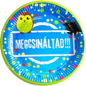 Party tányér Megcsináltad! - feliratos, Ballagásra-Diplomaosztóra baglyos mintával, 23cm 8db/csomag