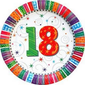 Party tányér Szülinapi Radiant 18-as Szülinapos számos parti tányér 23cm (6db/csomag) Happy Birthday