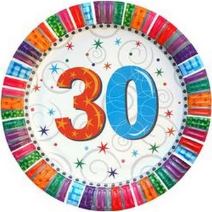 Party tányér Szülinapi Radiant 30-as szülinap számos parti tányér 23cm (6db/csomag) Happy Birthday