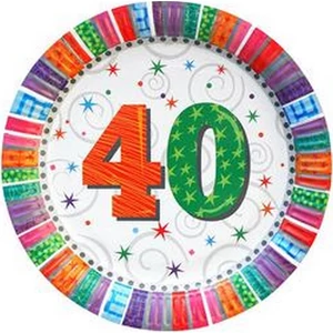 Party tányér Szülinapi Radiant 40-es szülinap számos parti tányér 23cm (6db/csomag) Happy Birthday
