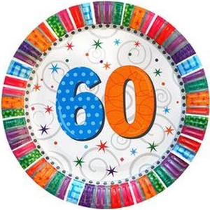 Party tányér Szülinapi Radiant 60-as Szülinapos számos parti tányér 23cm (6db/csomag) Happy Birthday