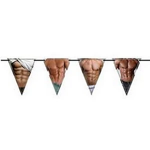 Party banner Lánybúcsúra Izmos Kocka Hasú Pasik zászlófűzéren, 6 m