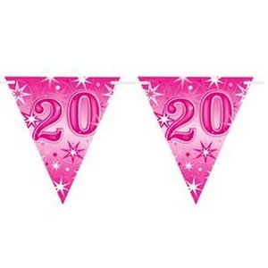 Party banner Szülinapi 20 Happy Birthday - Pink Sparkle -20- Rózsaszín Parti Zászlófűzér 360cm