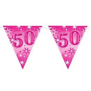 Party banner Szülinapi 50 Happy Birthday - Pink Sparkle -50- Rózsaszín Parti Zászlófűzér 360cm