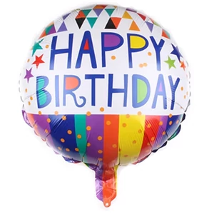 Partylufi fólia Happy Birthday fehér csíkos-konfettis 45 cm 