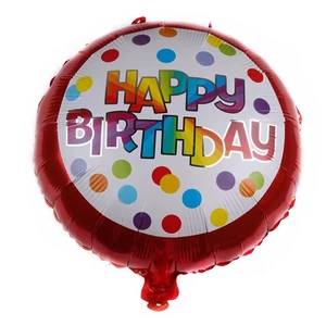 Partylufi fólia Happy Birthday piros pöttyös gömb 45 cm 