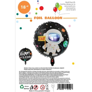 Partylufi fólia Happy Birthday űrhajós 45 cm 