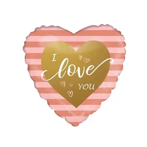 Partylufi fólia szív, I love You, pink csíkos, 45 cm