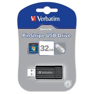 Pendrive 32GB Verbatim USB 2.0, 10/4MB/sec PinStripe, fekete Verbatim 49064