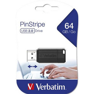 Pendrive 64GB Verbatim USB 2.0, 10/4MB/sec PinStripe, fekete Verbatim 49065