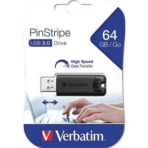 Pendrive 64GB USB 3.0, VERBATIM Pinstripe fekete UV64GPF2