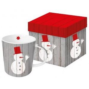 Bögre Porcelán 0,35l díszdobo Karácsonyi hóemberes mintával Snowman on wood porcelán