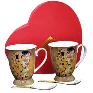 Bögre Porcelán +kanál szett 2,5dl Klimt: Adele Kiss 2db-os dobozban