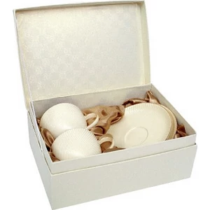 Porcelán csésze+alj 230ml Bellamo, vajkrém színű, metálarany szélű 2 személyes, díszdobozban