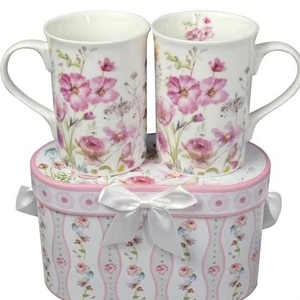 Bögre porcelán teás szett vadvirágos, díszdobozban masnival 2d/doboz