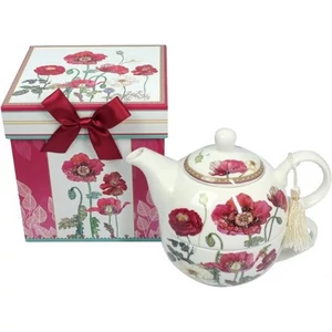Porcelán teás szett Pipacsos 2,5 dl teás csésze + teás kanna díszdobozban masnival
