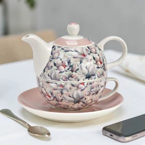 Porcelán teáskanna szett Magnólia virág dekorral 400ml/250ml 3részes 1db/ár SDGW26