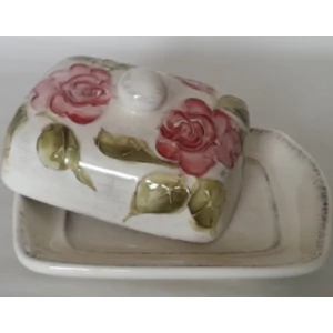 Vajtartó kerámia virágos 22x15x9cm bordó rózsás domború mintás kézzel festett
