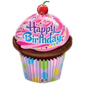 Partylufi Szülinapi 14"-36cm Muffin - Birthday Frosted Cupcake Fólia Léggömb+hélium