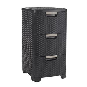 Rattan hatású fiókos tároLó 3x14 L sötét barna CURVER Tárolókosarak