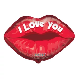 Partylufi fólia 46cm száj formájú, I Love You felirattal Valentin napra