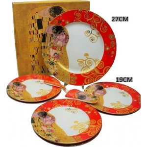 Süteményes szett Porcelán 7 részes, Klimt Kiss piros