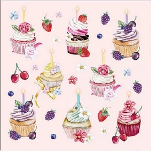 Szalvéta 25x25cm Fruity Cupcakes pink 20db-os