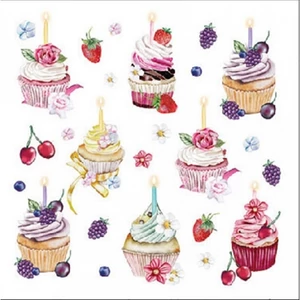 Szalvéta 25x25cm Fruity cupcakes white 20db-os