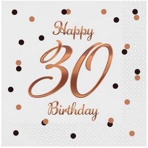 Szalvéta 33x33cm 20db/csomag, 3 rétegű Happy Birthday 30. fehér, pöttyös