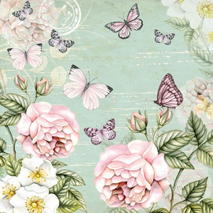 Szalvéta Ambiente Botantical Green, zöld virág-lepke mintás Szalvéta 33x33cm, 3rétegű, 20lapos
