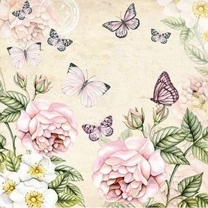 Szalvéta Ambiente Botanical Cream, krém virág-lepke mintás Szalvéta 25x25cm, 3rétegű, 20lapos