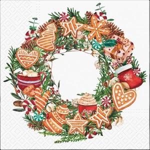 Szalvéta Ambiente Gingerbread Wreath papírszalvéta 33x33cm,20db-os