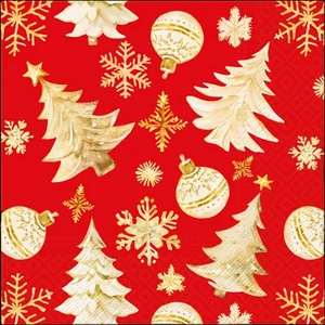 Szalvéta Ambiente Golden Christmas Trees red papírszalvéta 33x33cm,20db-os