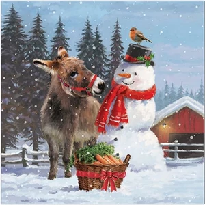 Szalvéta Ambiante karácsonyi Donkey with snowman papír papírszalvéta 33x33cm,20db-os