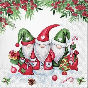 Szalvéta karácsonyi Christmas Gnomes papírszalvéta 33x33cm,20db-os