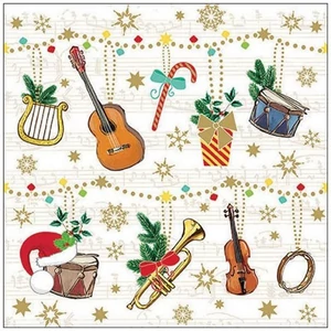 Szalvéta 33x33cm karácsonyi Christmas instruments 20db-os