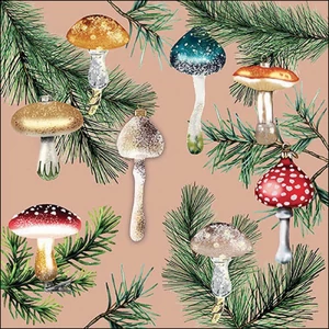 Szalvéta Ambiante Mushroom ornaments terracotta papírszalvéta 33x33cm,20db-os