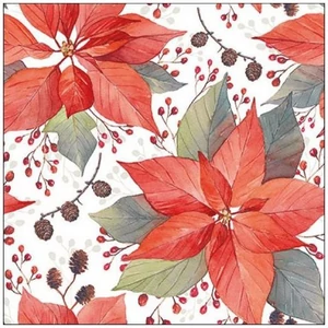 Szalvéta Ambiante Poinsettia And Berries papírszalvéta 33x33cm,20db-os