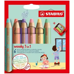 Színes ceruza 6 Stabilo kerek, vastag, Woody 3 in 1 Pastel