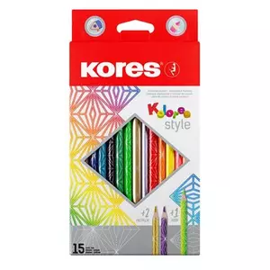 Színes ceruza készlet Kores háromszögletű, Kolores Style 15 különböző szín