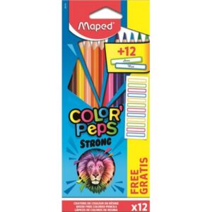 Színes ceruza készlet Maped háromszögletű, Color Peps Strong 12-es 12 ajándék matrica