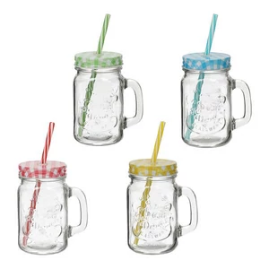 Színes ivópohár füllel 350ml Szívószálas tetővel, (4-féle) 1db/ár SDGW26