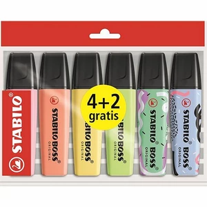 Szövegkiemelő készlet Stabilo 2-5mm, Boss Original 4+2 különböző pasztell szín