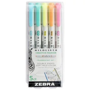 Szövegkiemelő készlet Zebra 1,4/4,0 mm, kétvégű, Mildliner Fluorescent, 5 szín