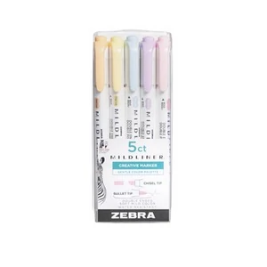 Szövegkiemelő készlet Zebra 1,4/4 mm, kétvégű, Mildliner Highlighter Gentle, 5 különböző szín