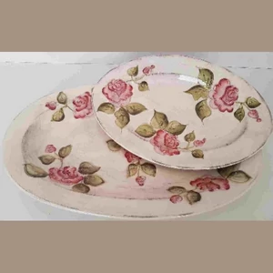 Tál ovális kerámia Domború mintás kicsi,virágos bordó kézzel festett 31,5x21x3,5cm